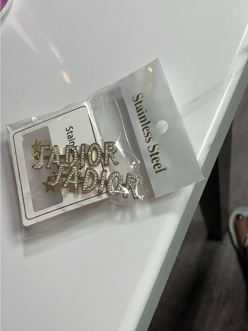 Gold Jeweled 'JADIOR' Necklace Pendant - Gold Tone